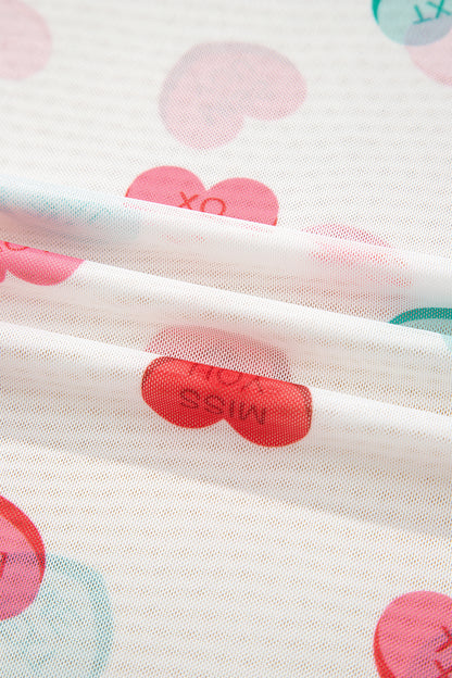 Valentine Heart Candy Mesh Long Sleeve Top