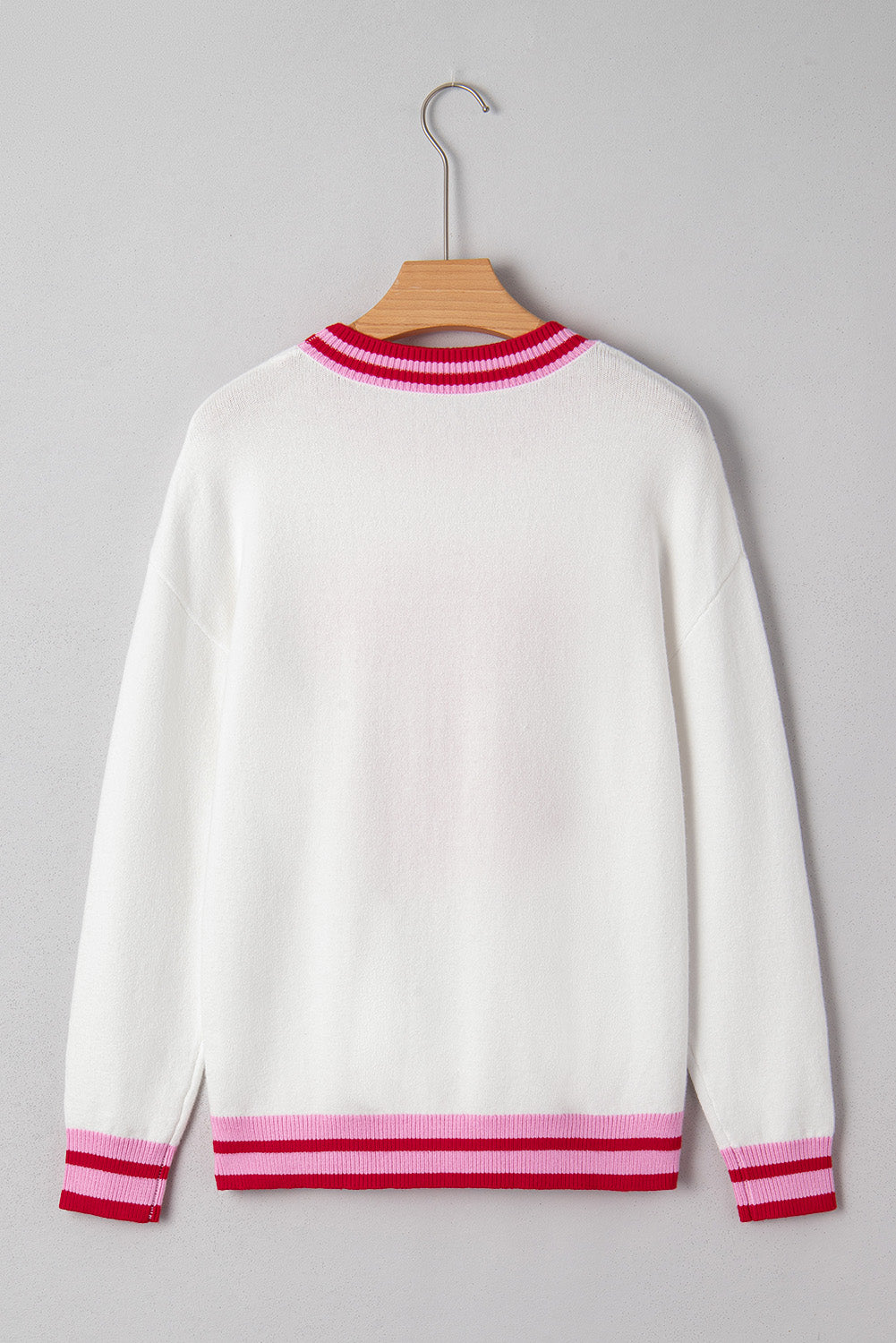 Christmas Stripe Trim Bow Crewneck Sweater