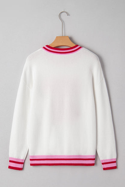 Christmas Stripe Trim Bow Crewneck Sweater
