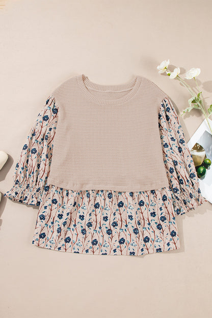 Plus Size Floral Patchwork Waffle Knit Top