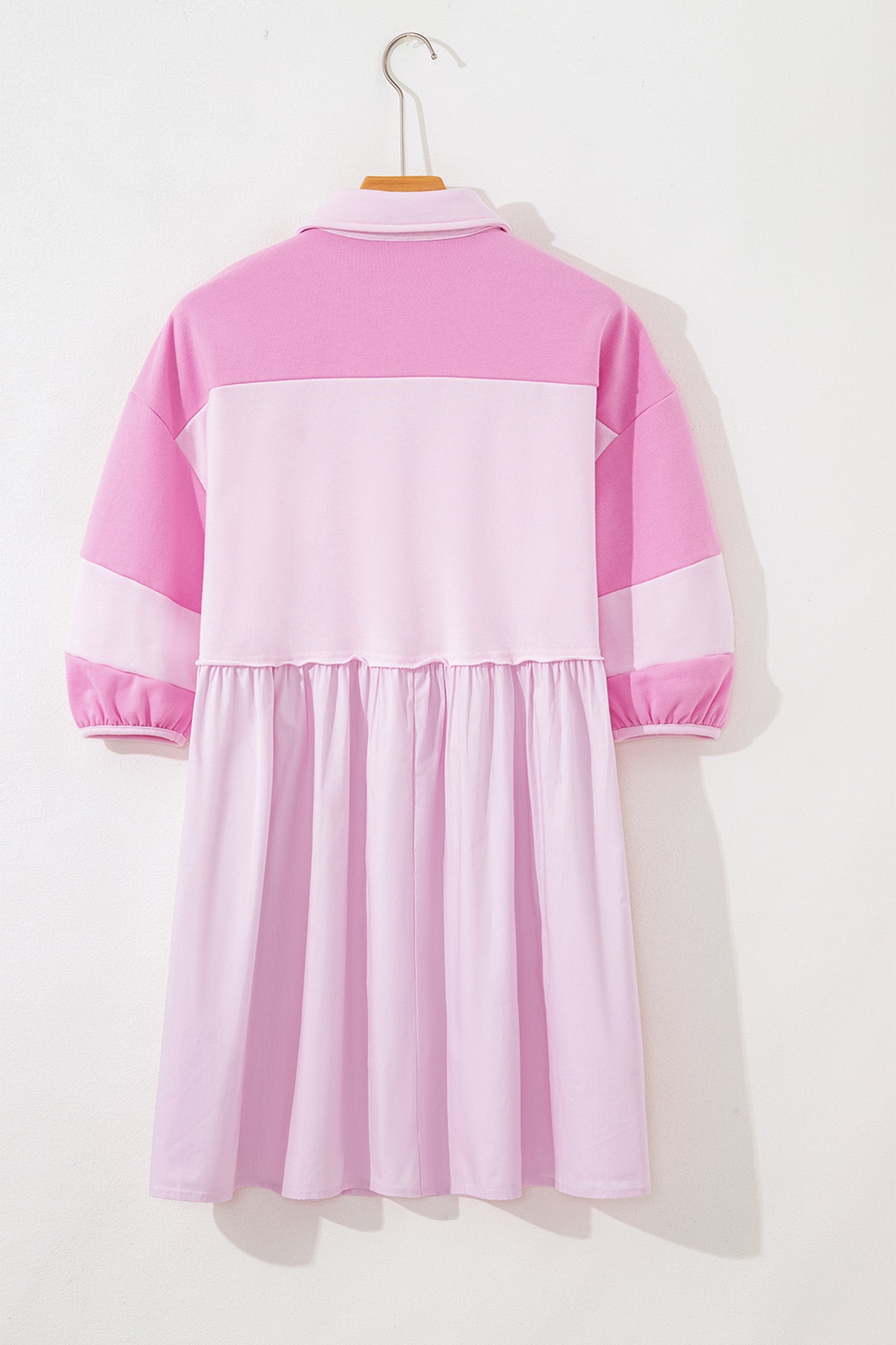 Colorblock Raw Seam Buttoned Polo Collar Dress