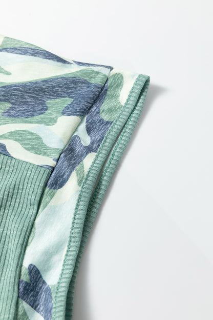 Plus Size Camo Patchwork Ribbed V-Neck Tee