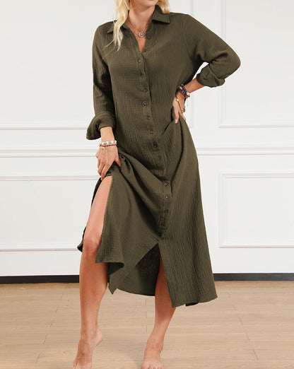 Gauze Buttoned Maxi Shirt Dress