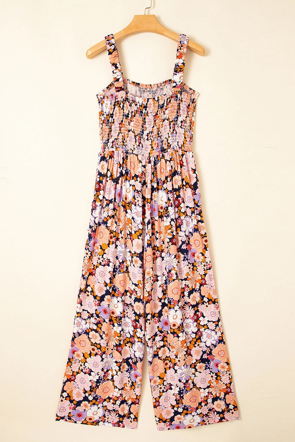 Floral Smocked High Waist Square Neck Jumpsuit