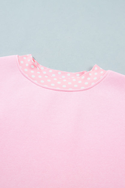 Polka Dot Contrast Trim Mock Neck Sweatshirt