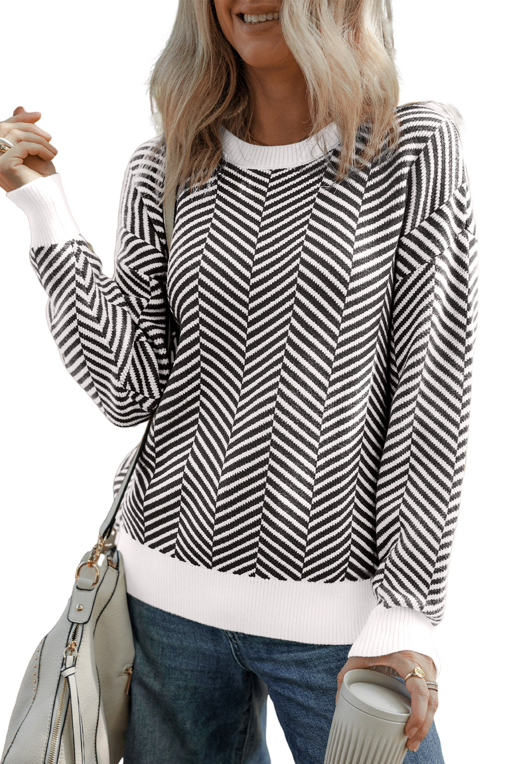 Herringbone Stripe Crewneck Sweater