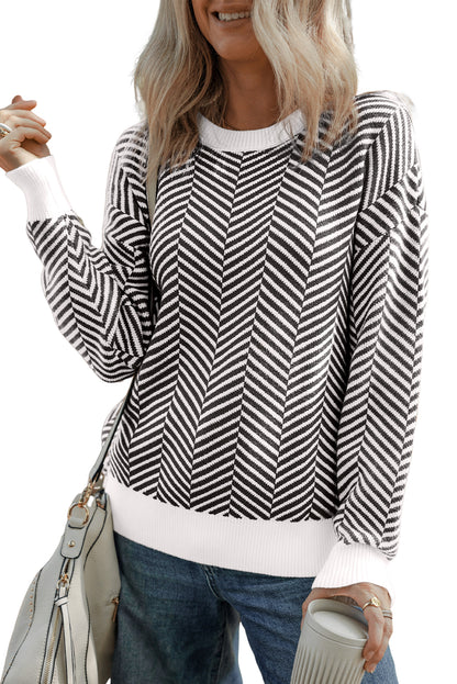 Herringbone Stripe Crewneck Sweater