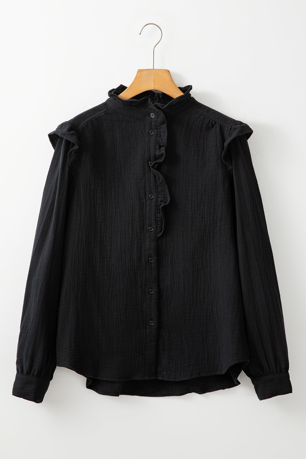 Gauze Ruffle Trim Buttoned Shirt