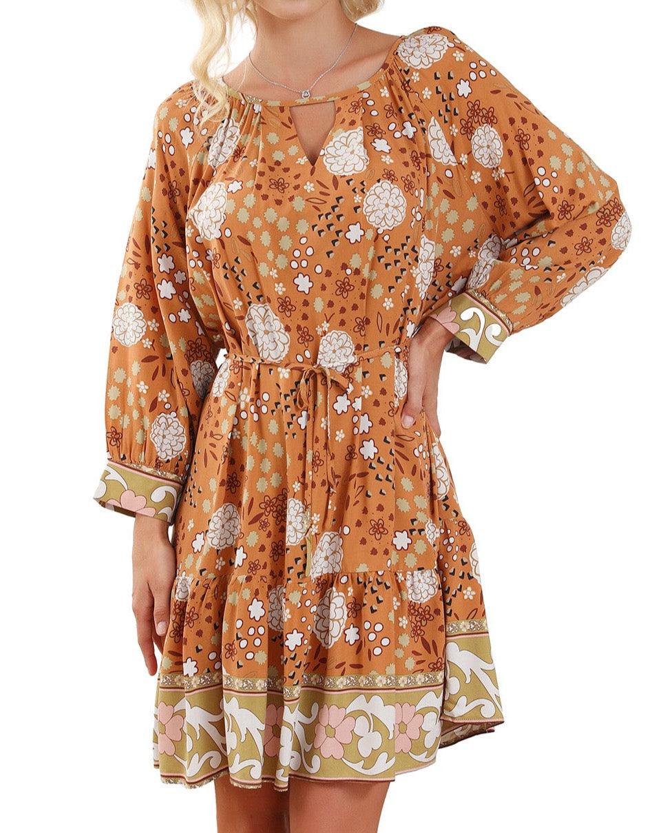 Boho Floral 3/4 Sleeve Dress