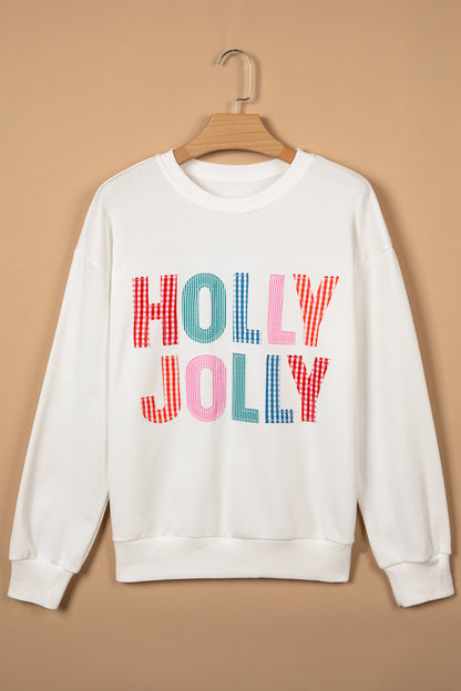 Plus Size Christmas HOLLY JOLLY Gingham Patchwork Sweatshirt