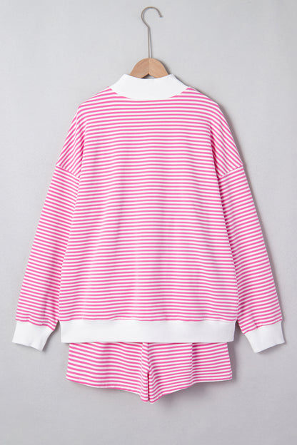 Stripe Oversize Mock Neck Sweatshirt & Shorts Set