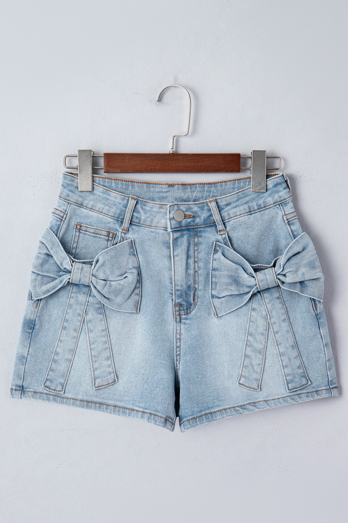 Bow Pocket Denim High Waist Shorts
