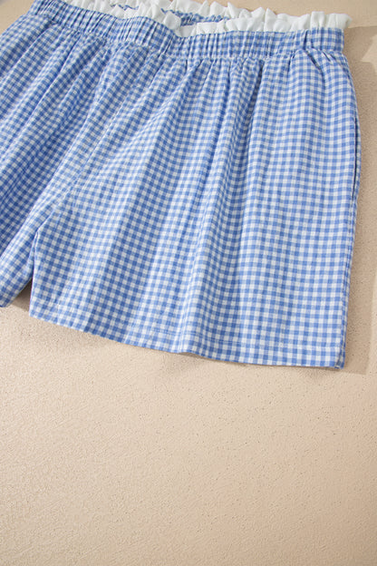 Plus Size Gingham Plaid Ruffle Contrast Trim Shorts