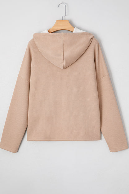 Ribbed Knit Leopard & Lace Drawstring Hoodie