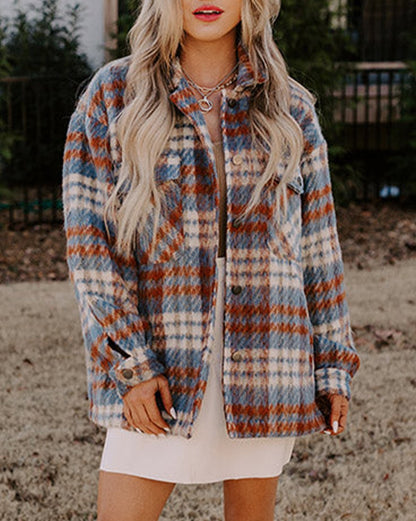 Plaid Collared Button Front Shacket