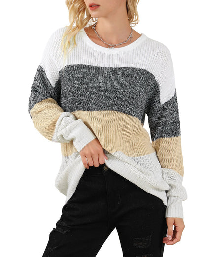 Colorblock Stripe Drop Shoulder Sweater