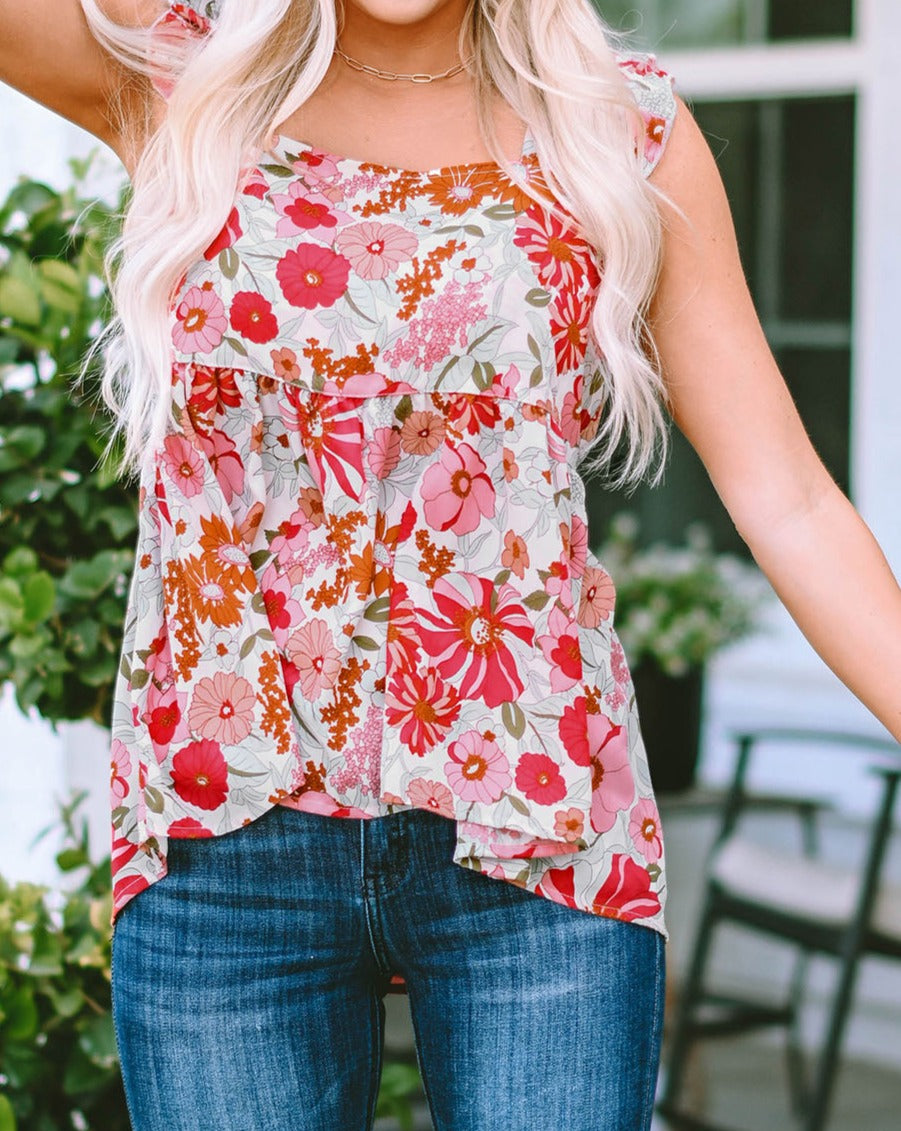 Floral Ruffle Babydoll Tank Top