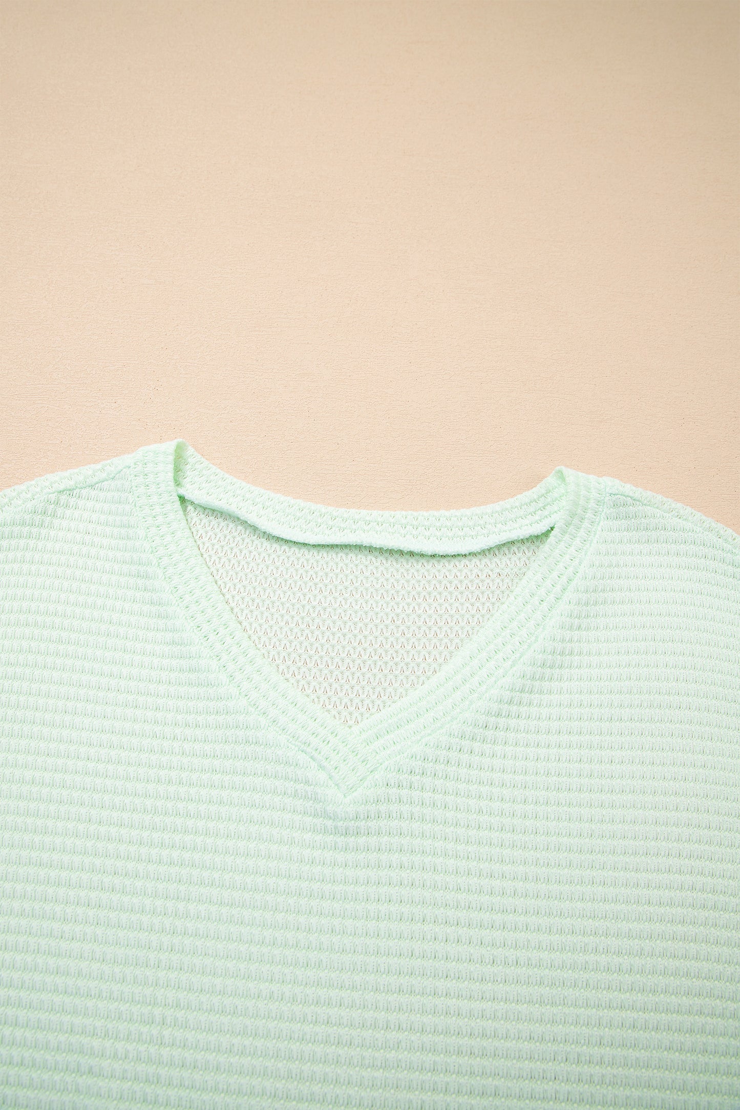 Solid Waffle Knit V-Neck Short Sleeve Top