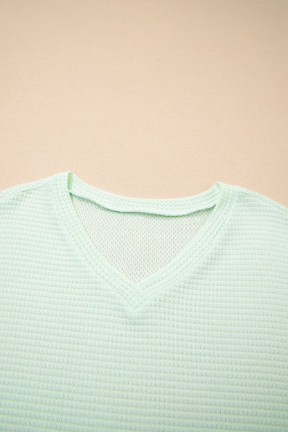 Solid Waffle Knit V-Neck Short Sleeve Top
