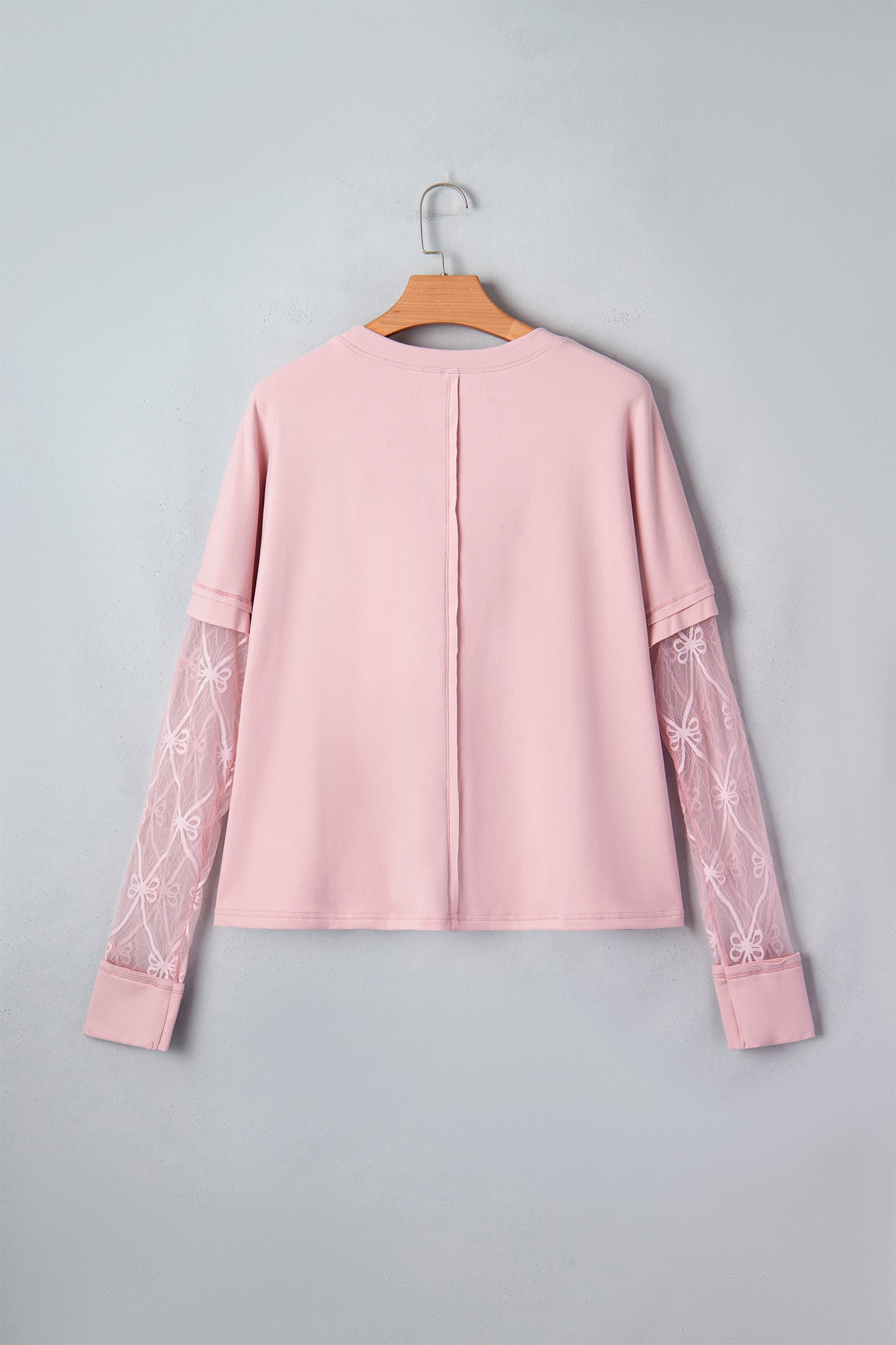 Bow Mesh Patchwork Long Sleeve Tee
