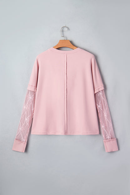 Bow Mesh Patchwork Long Sleeve Tee