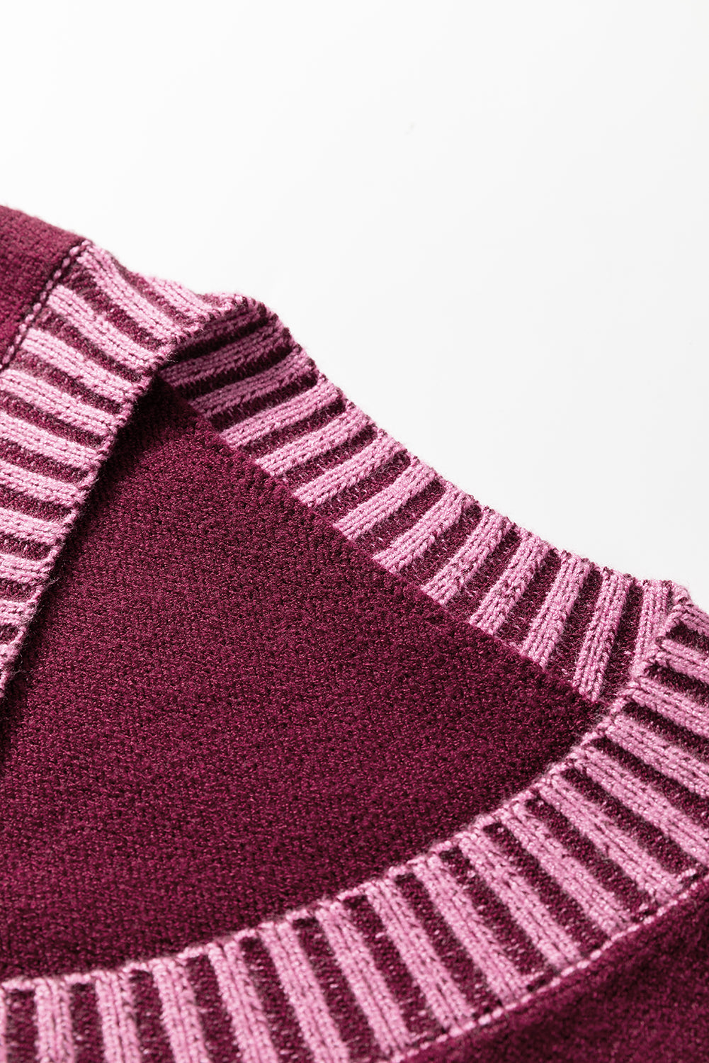 Colorblock V-Neck Cuffed Short Sleeve Sweater