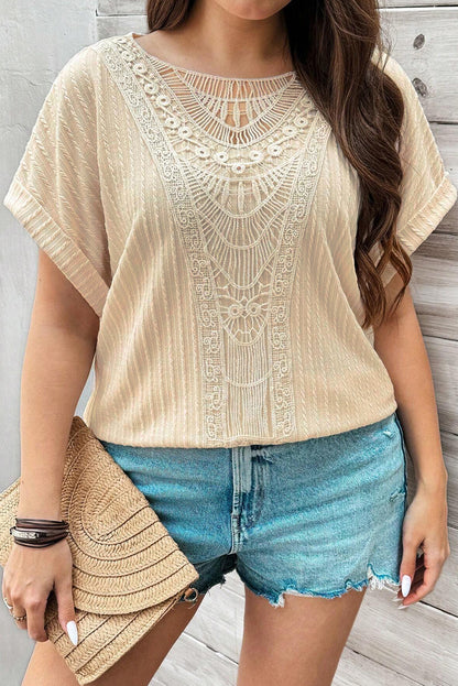 Plus Size Crochet Lace Short Sleeve Top