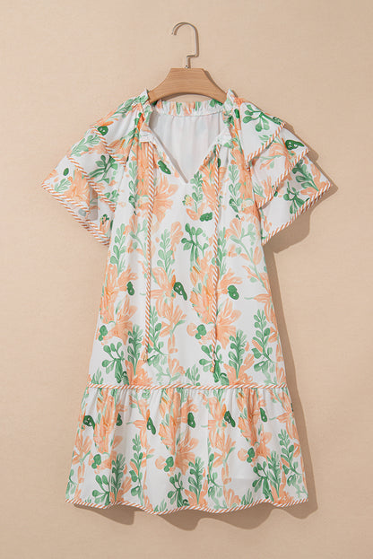 Floral V-Neck Layered Short Sleeve Mini Dress