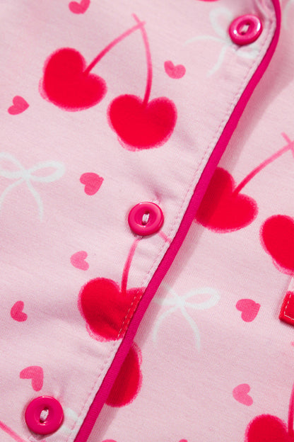 Cherry Bow Tie Top and Shorts Pajama Set
