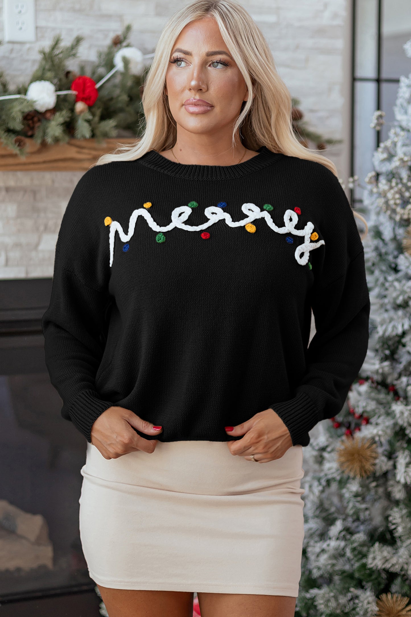 Christmas Merry Dot Dolman Sleeve Sweater