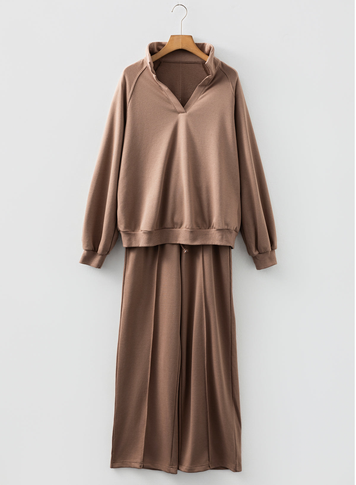 Solid V-Neck Pullover and Drawstring Sweatpants Set