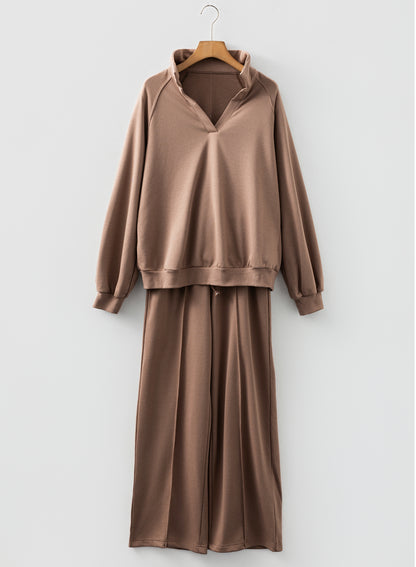 Solid V-Neck Pullover and Drawstring Sweatpants Set