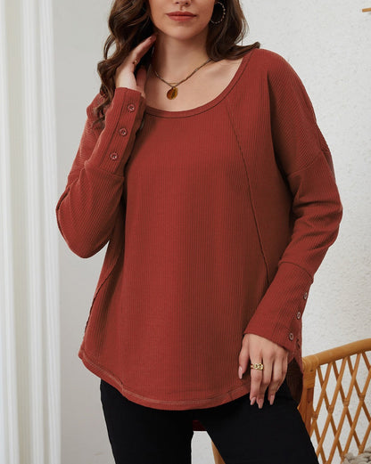 Waffle Pleated Long Sleeve Top