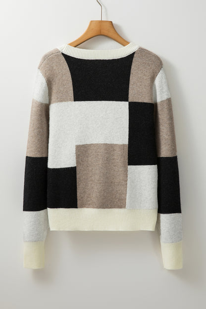 Colorblock Plaid Long Sleeve Sweater