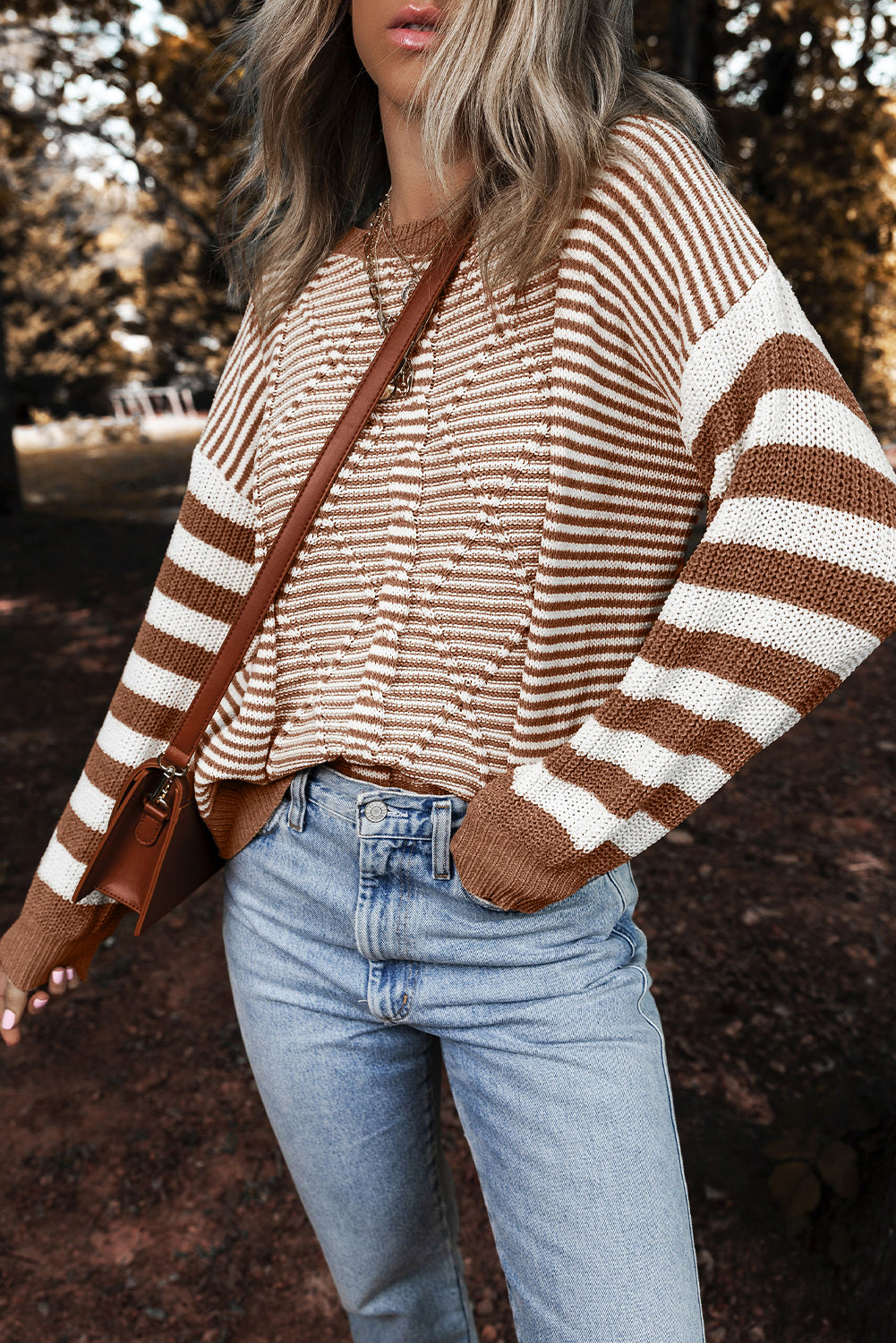 Stripe Cable Knit Textured Sweater