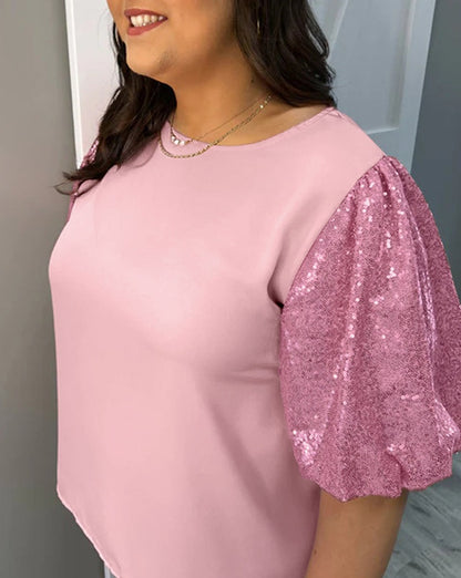 Sequin Colorblock T-Shirt Plus Size