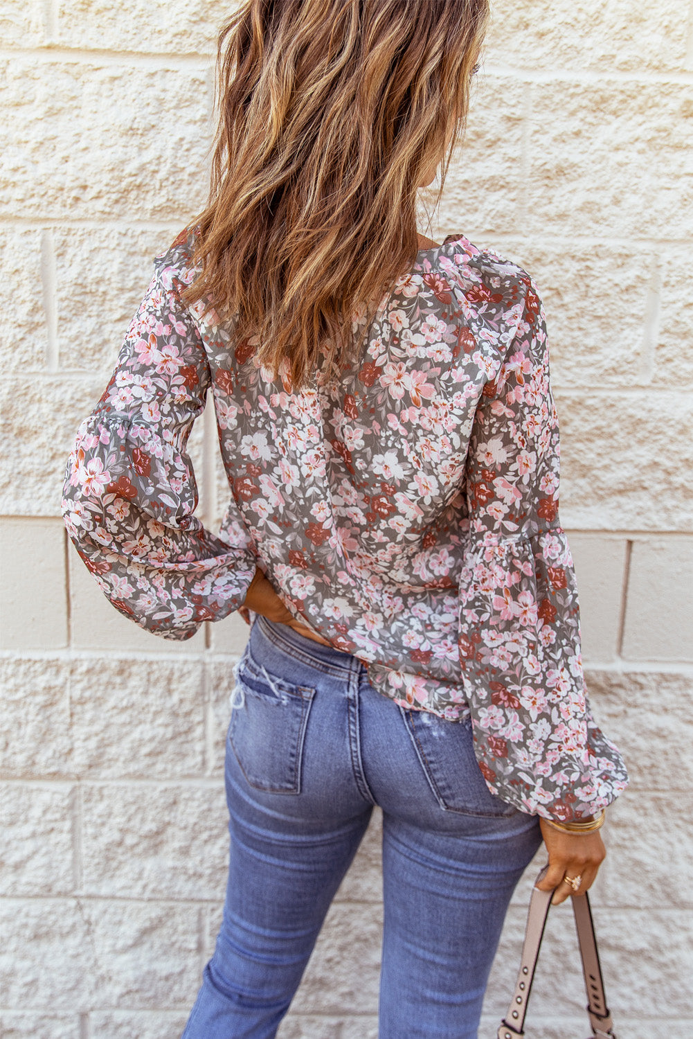 Floral Puff Sleeve V-Neck Top