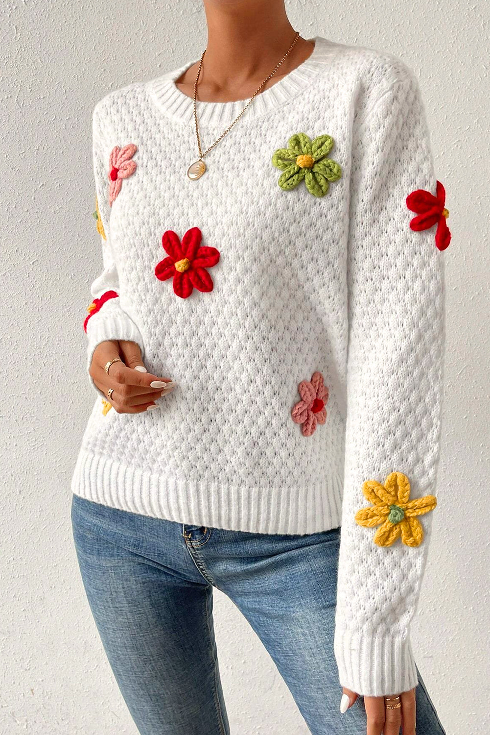 Floral Textured Knit Sweater