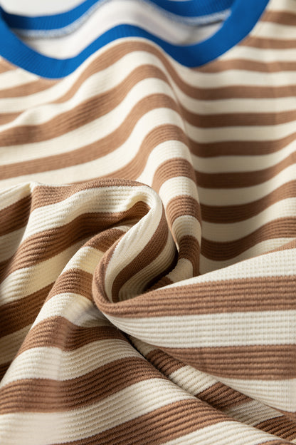 Stripe Contrast Trim Short Puff Sleeve Tee