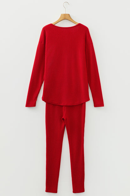 Ribbed Knit Long Sleeve Top and Leggings Set