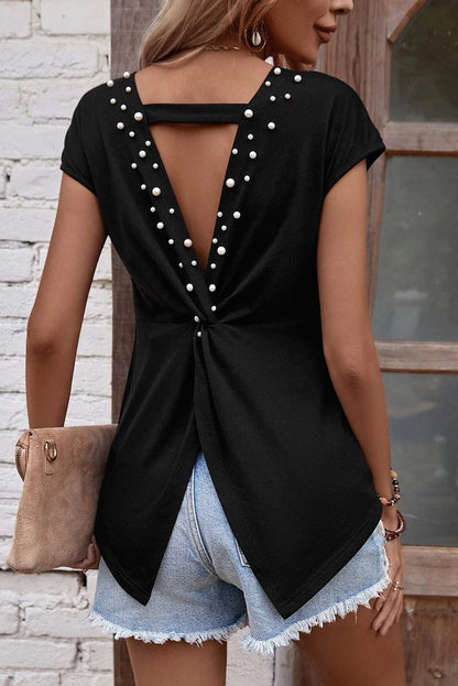 Pearl Embellished Twist Back Tee