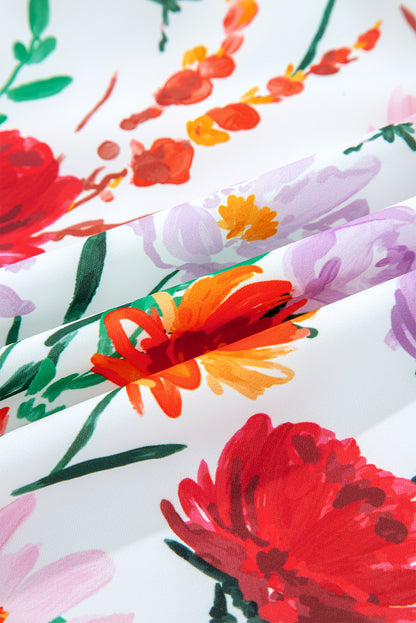 Floral Ricrac Trim 3/4 Puff Sleeve Mini Dress