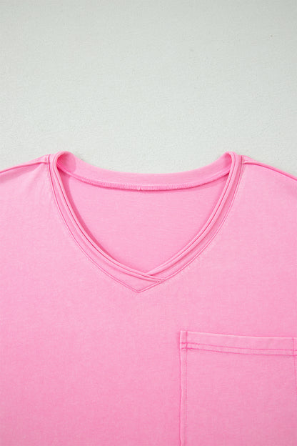 Plus Size Mineral Wash Raw Edge V-Neck Tee
