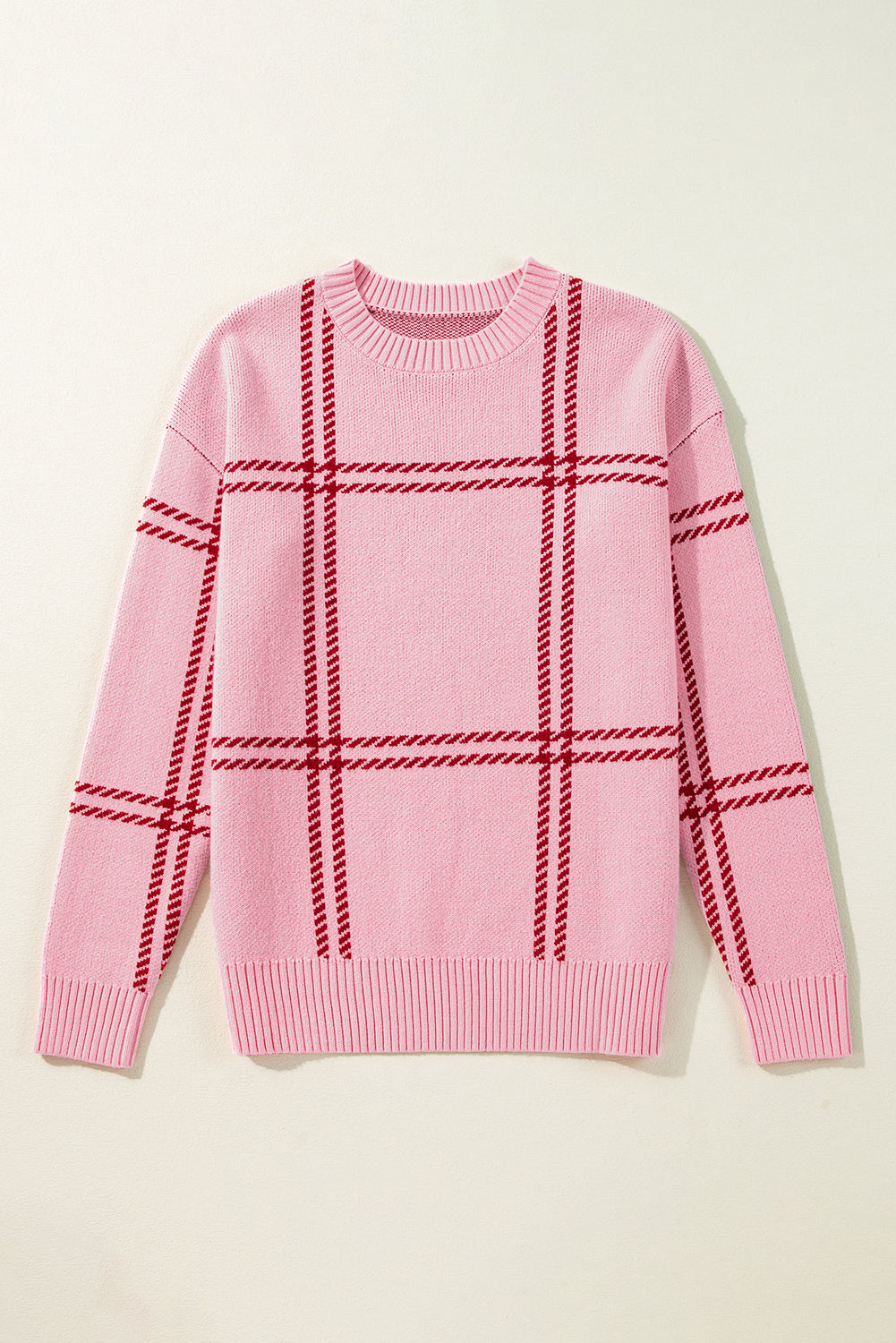 Plaid Drop Shoulder Crewneck Sweater