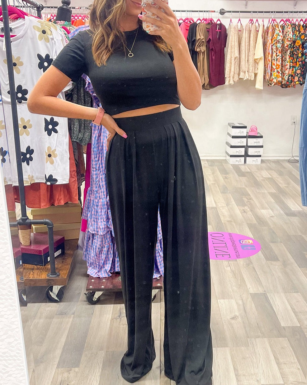 Crop Top and Pleated Pants Set