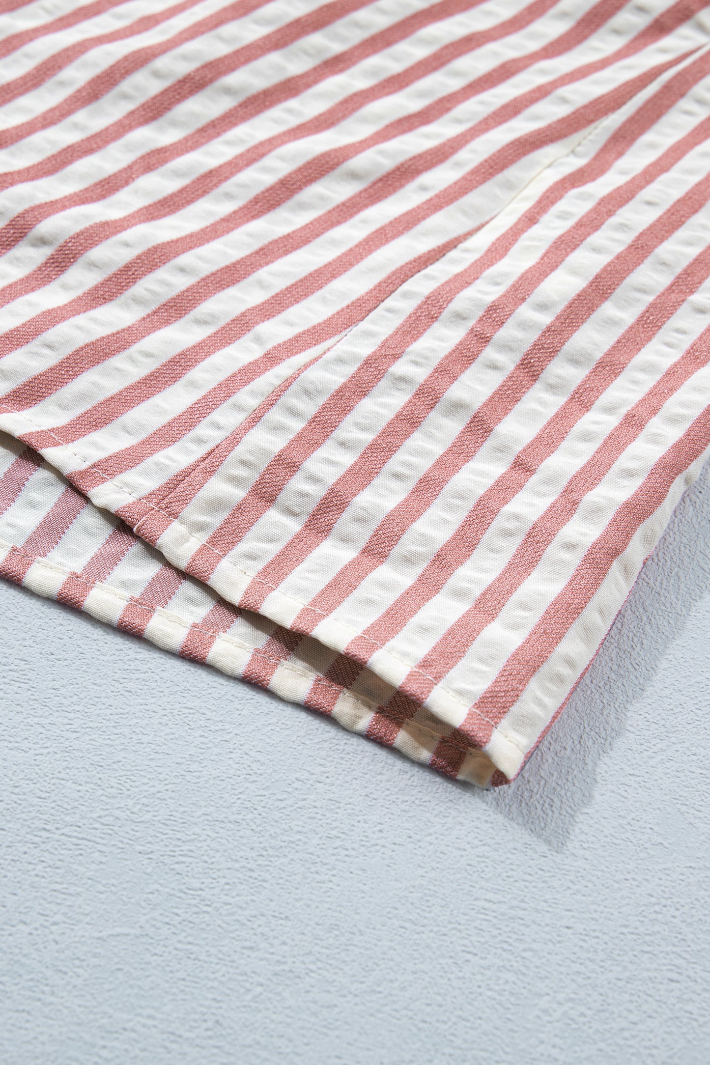 Stripe Leopard Trim V-Neck Buttoned Short Sleeve Shirt