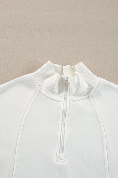 Solid Zipped Neck Drop Shoulder Sweatshirt