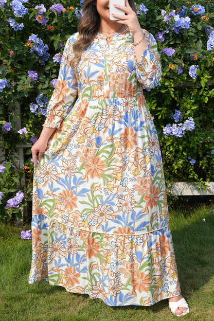 Plus Size Floral 3/4 Sleeve Tiered Dress