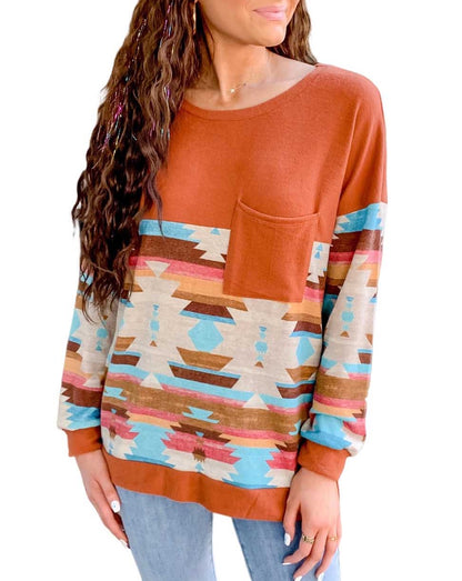 Aztec Western Patchwork Pocketed Top