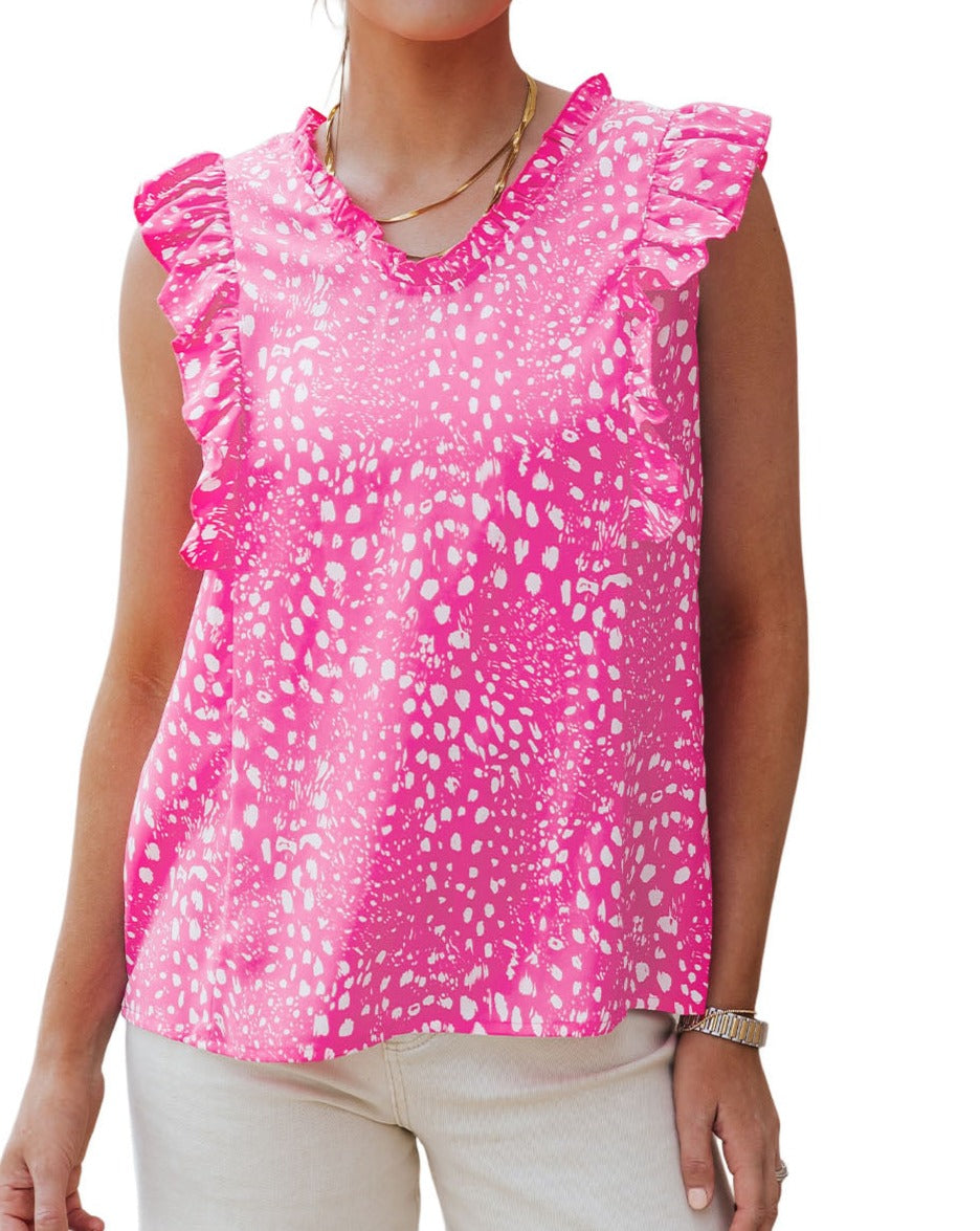 Leopard Ruffle Trim Tank Top